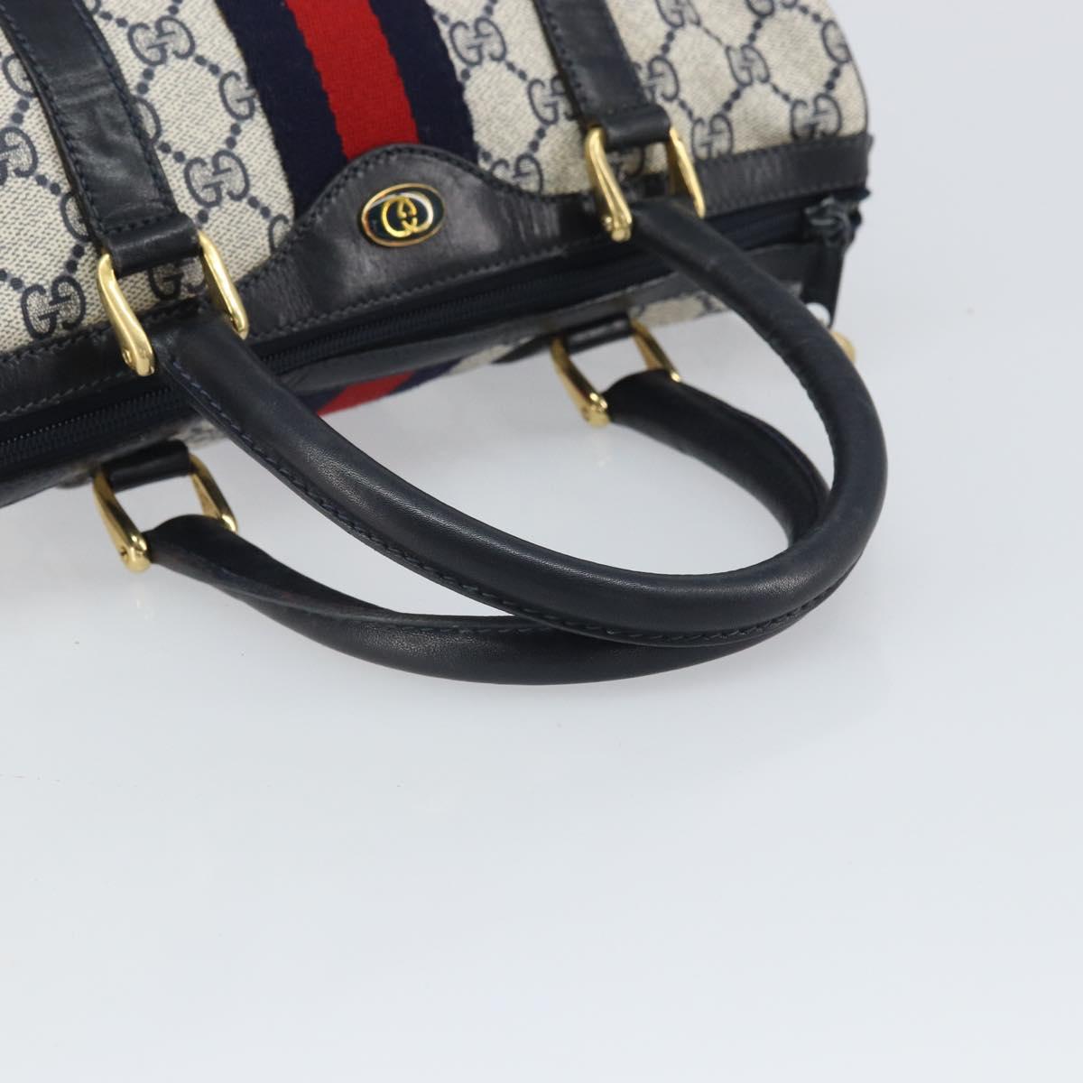 GUCCI GG Supreme Sherry Line Bag PVC Navy Gold Red 012 3841 58 Auth 169093
