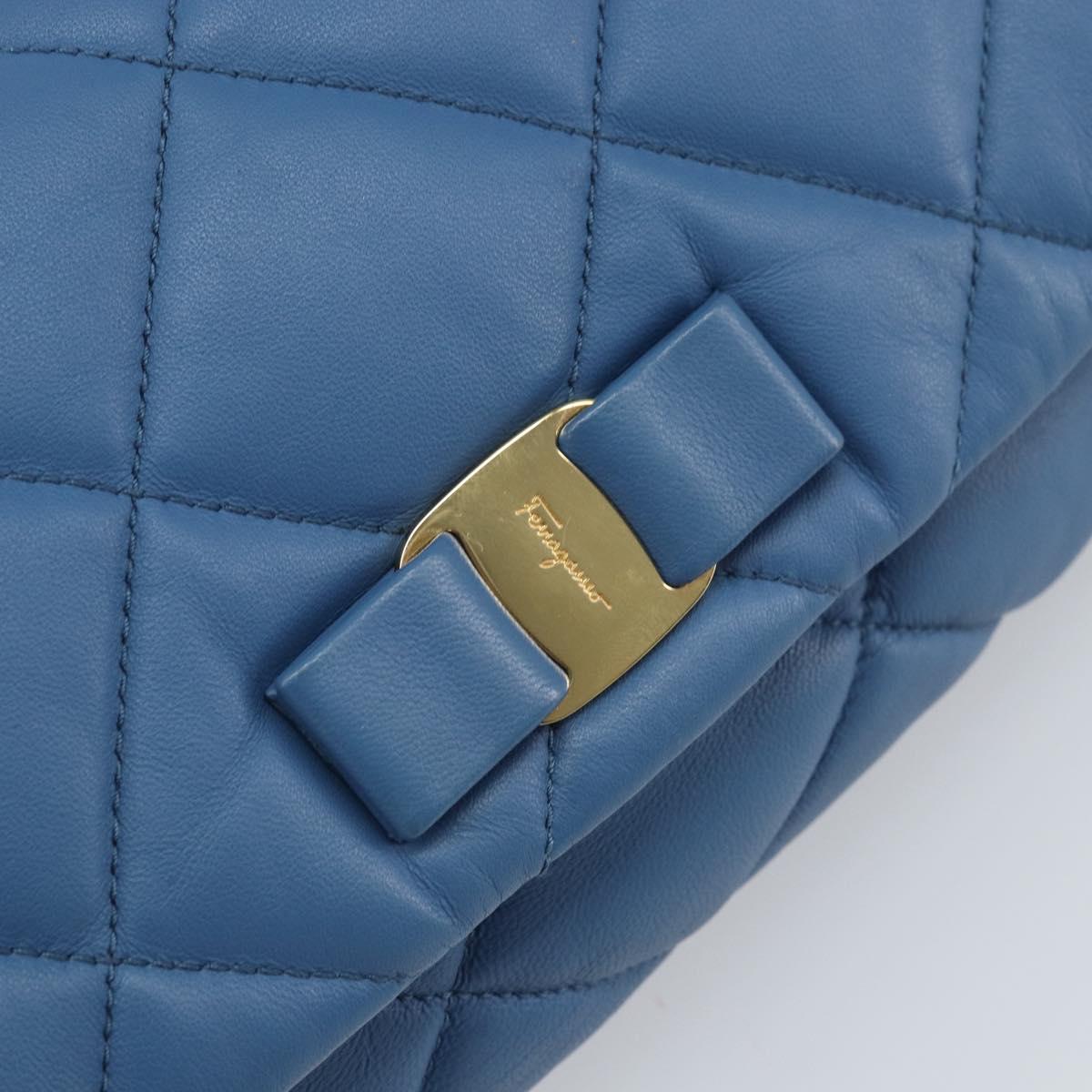 Salvatore Ferragamo Vala Shoulder Bag Leather Blue Gold Auth 169096V