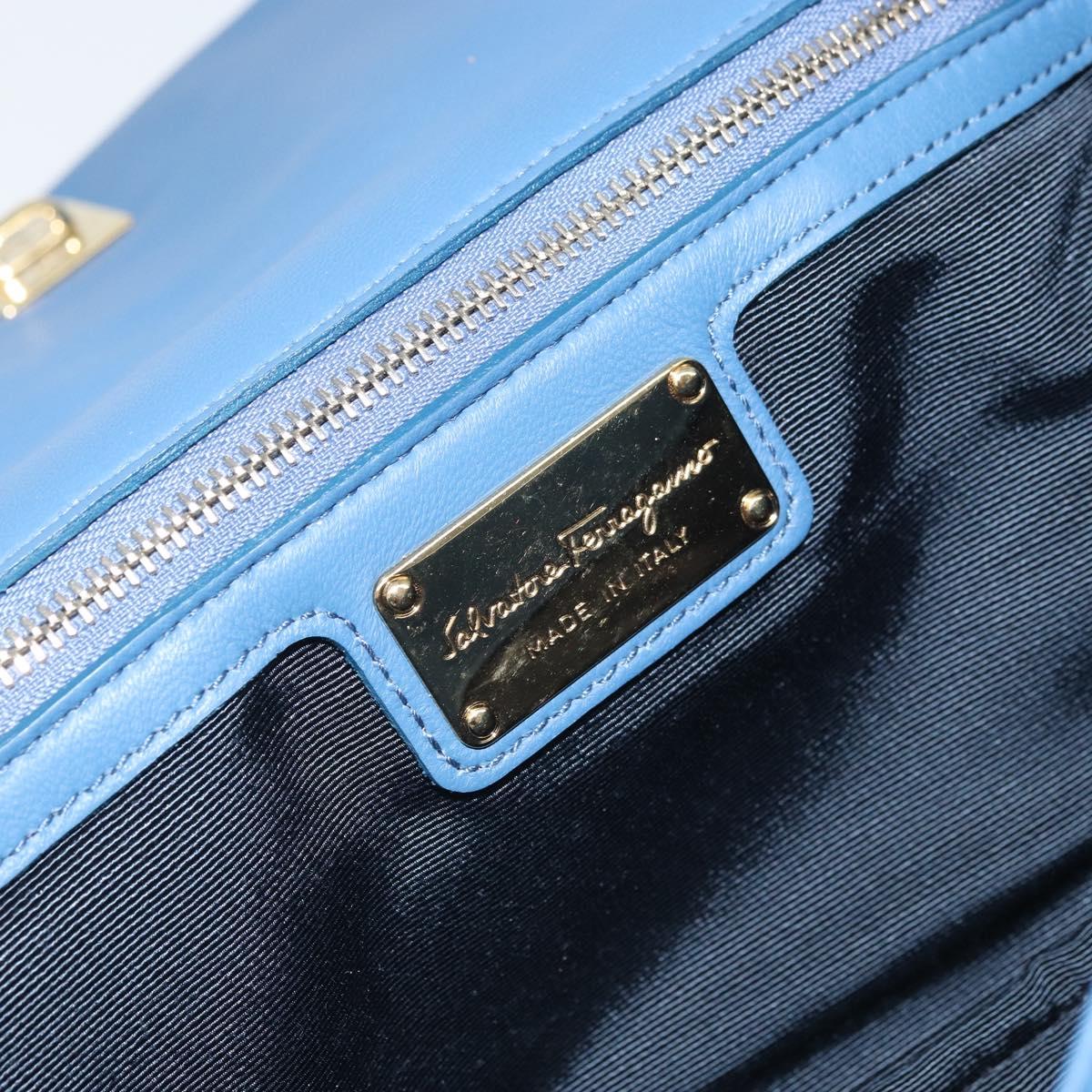 Salvatore Ferragamo Vala Shoulder Bag Leather Blue Gold Auth 169096V