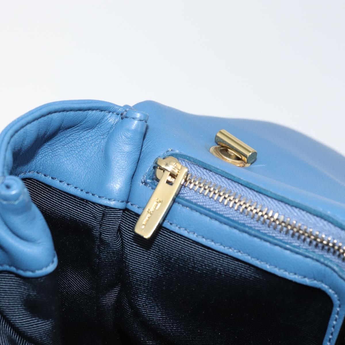 Salvatore Ferragamo Vala Shoulder Bag Leather Blue Gold Auth 169096V
