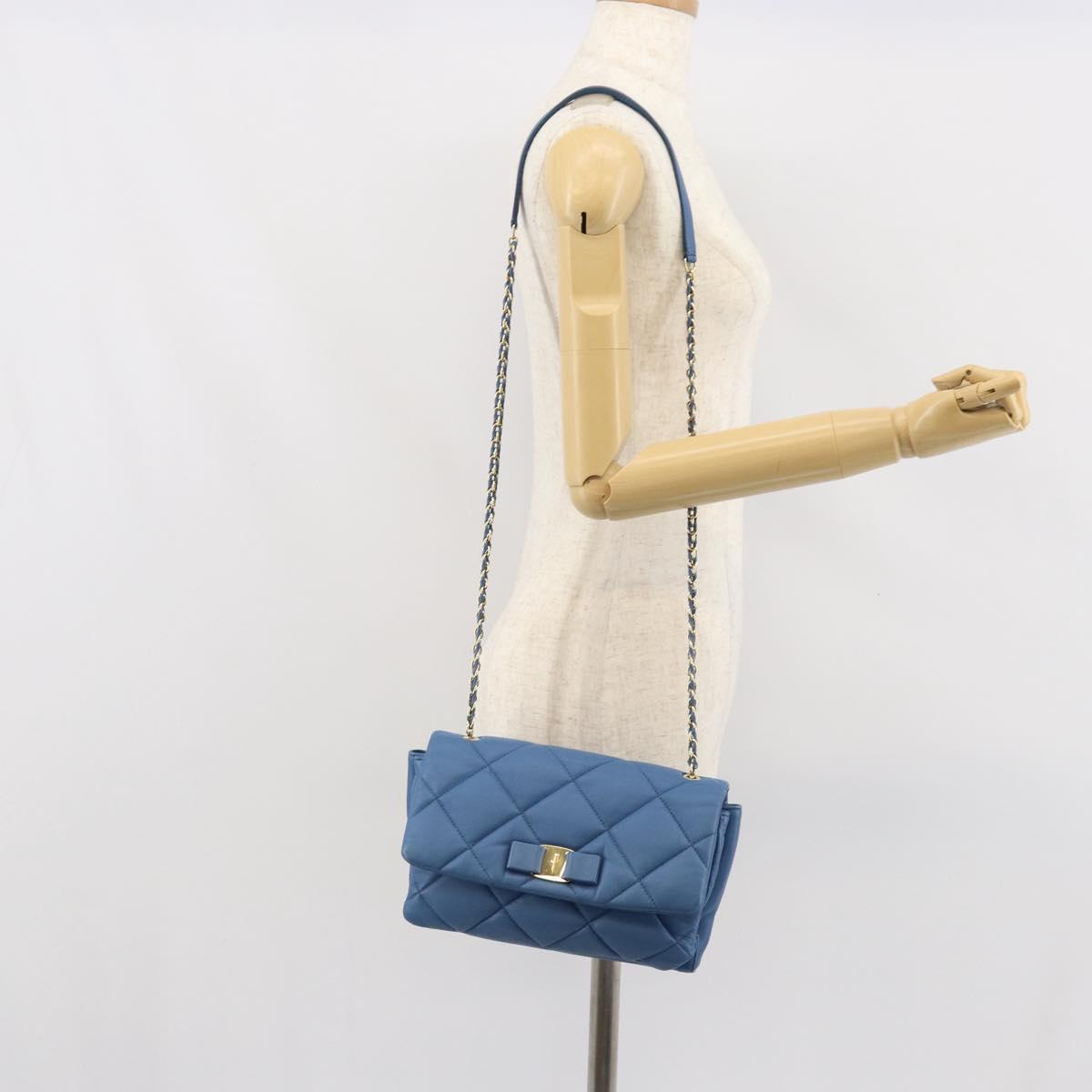 Salvatore Ferragamo Vala Shoulder Bag Leather Blue Gold Auth 169096V