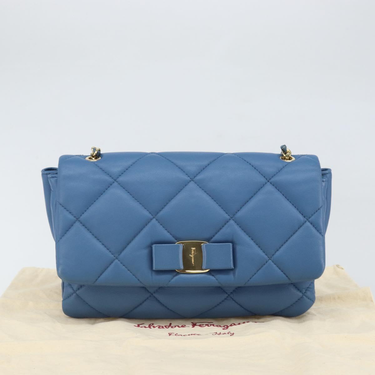 Salvatore Ferragamo Vala Shoulder Bag Leather Blue Gold Auth 169096V