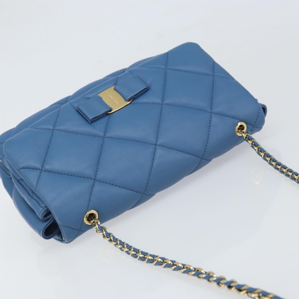 Salvatore Ferragamo Vala Shoulder Bag Leather Blue Gold Auth 169096V