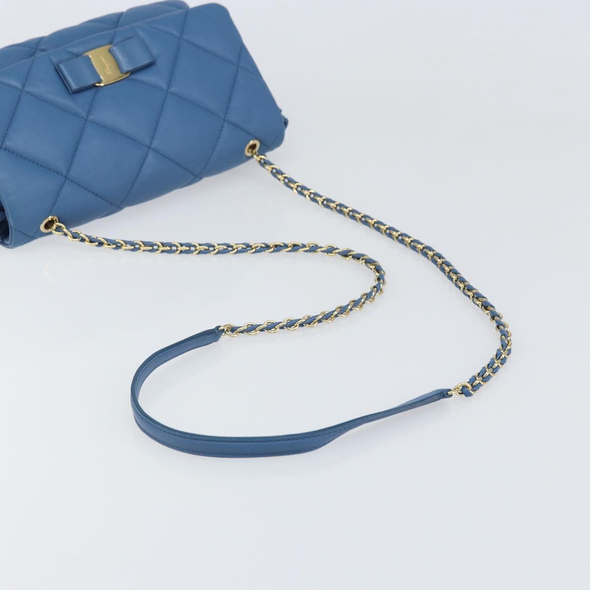 Salvatore Ferragamo Vala Shoulder Bag Leather Blue Gold Auth 169096V