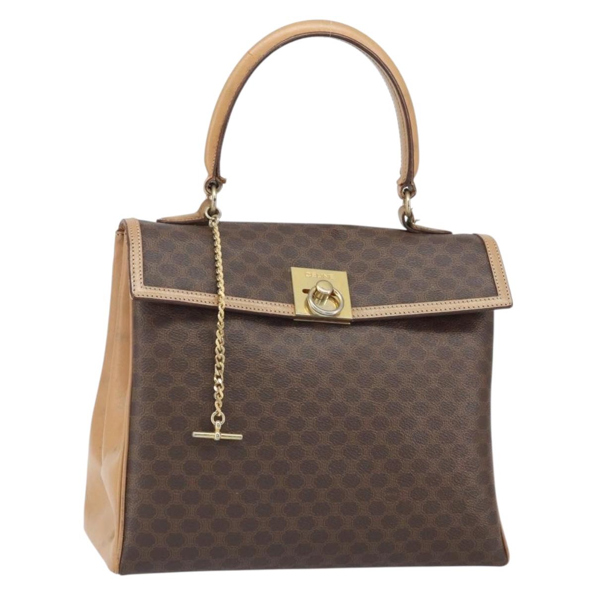 CELINE Macadam Canvas Hand Bag PVC Leather Brown Gold Auth 169099