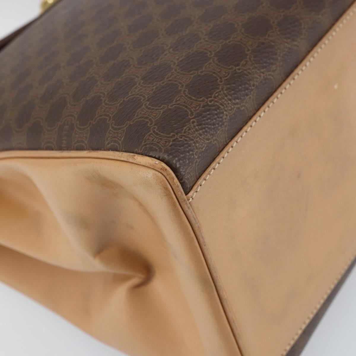 CELINE Macadam Canvas Hand Bag PVC Leather Brown Gold Auth 169099