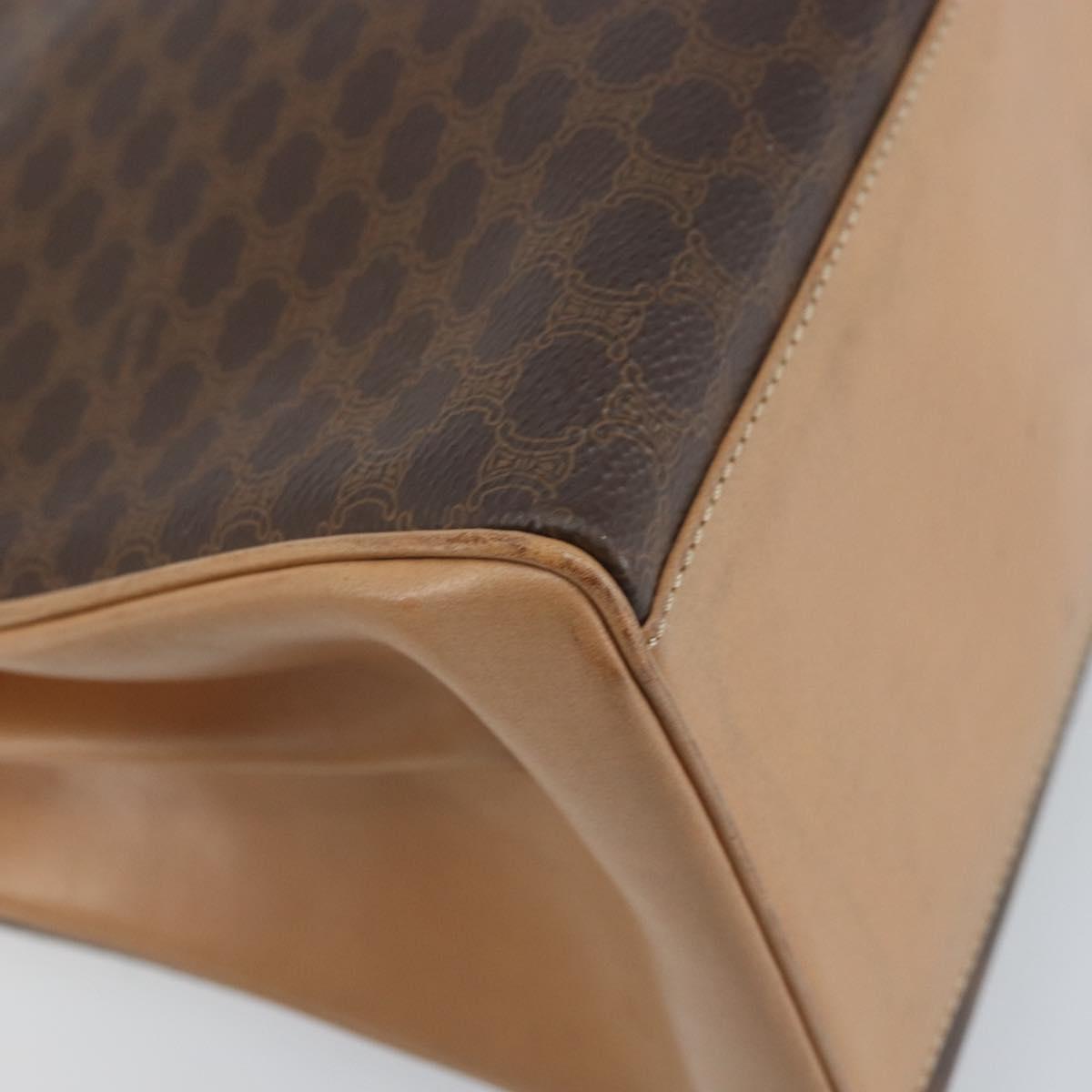 CELINE Macadam Canvas Hand Bag PVC Leather Brown Gold Auth 169099