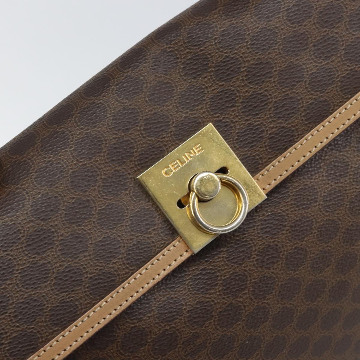 CELINE Macadam Canvas Hand Bag PVC Leather Brown Gold Auth 169099