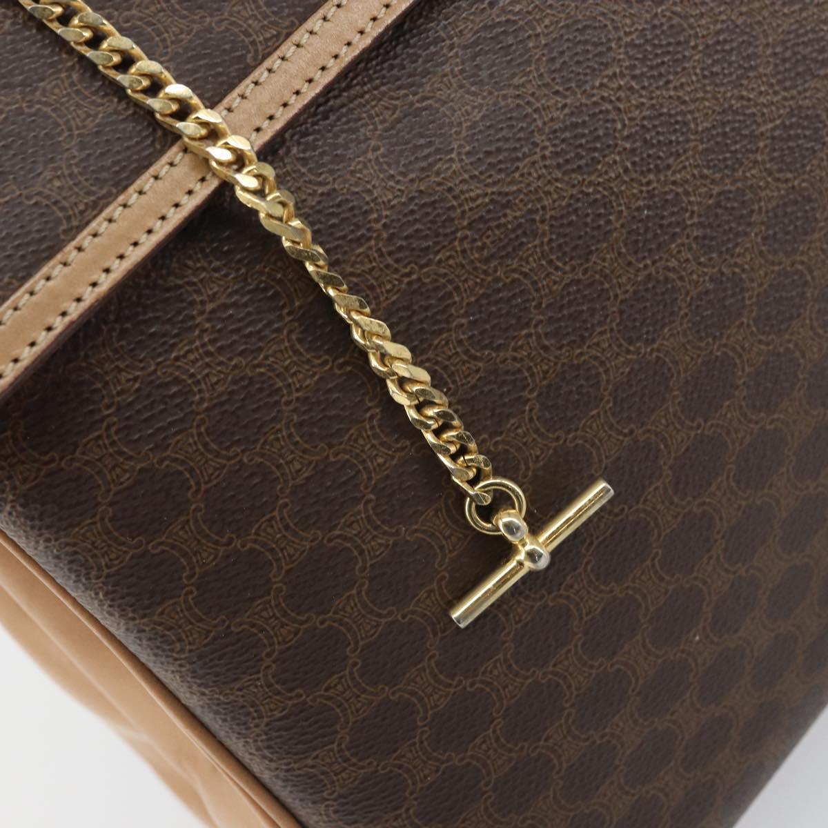 CELINE Macadam Canvas Hand Bag PVC Leather Brown Gold Auth 169099