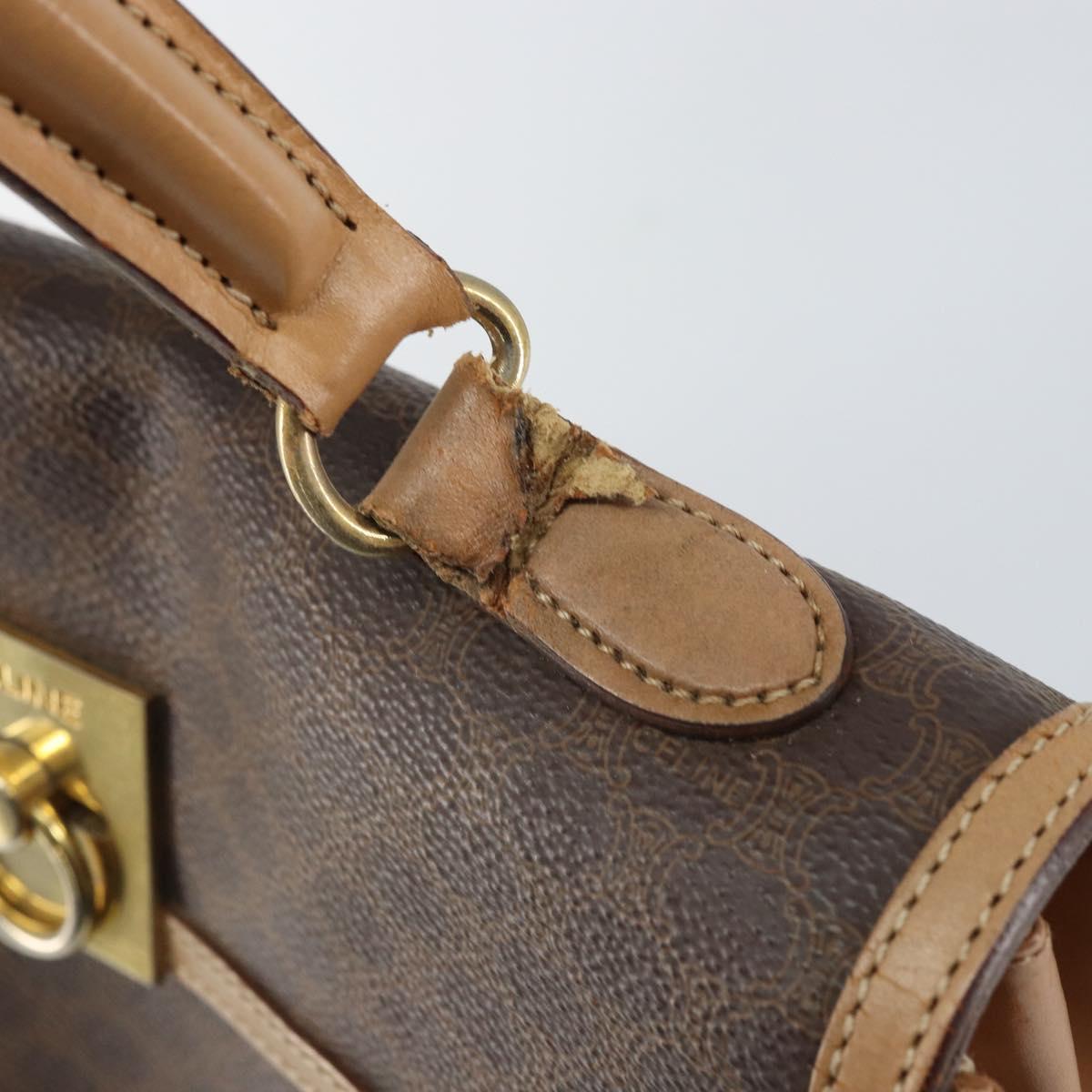 CELINE Macadam Canvas Hand Bag PVC Leather Brown Gold Auth 169099