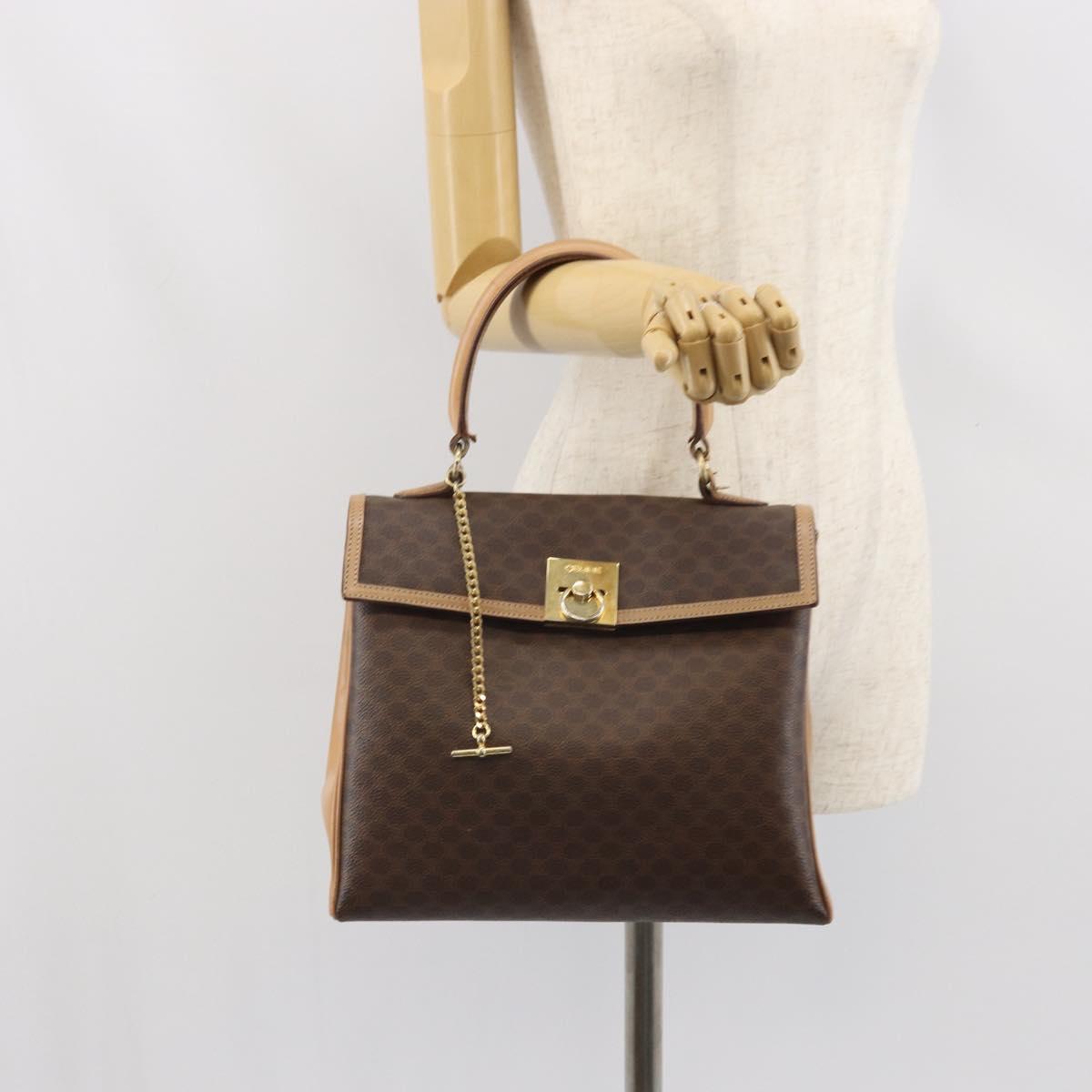 CELINE Macadam Canvas Hand Bag PVC Leather Brown Gold Auth 169099