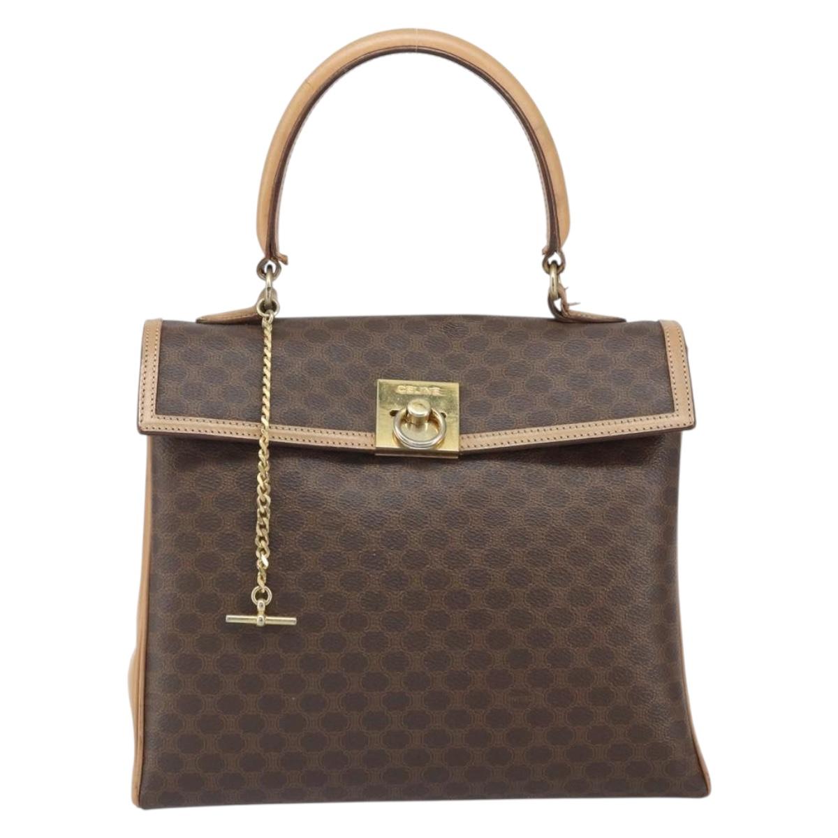 CELINE Macadam Canvas Hand Bag PVC Leather Brown Gold Auth 169099