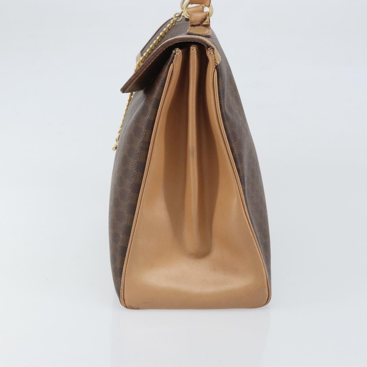 CELINE Macadam Canvas Hand Bag PVC Leather Brown Gold Auth 169099