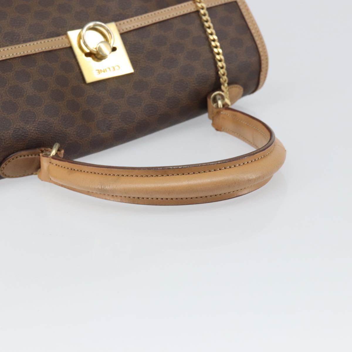 CELINE Macadam Canvas Hand Bag PVC Leather Brown Gold Auth 169099