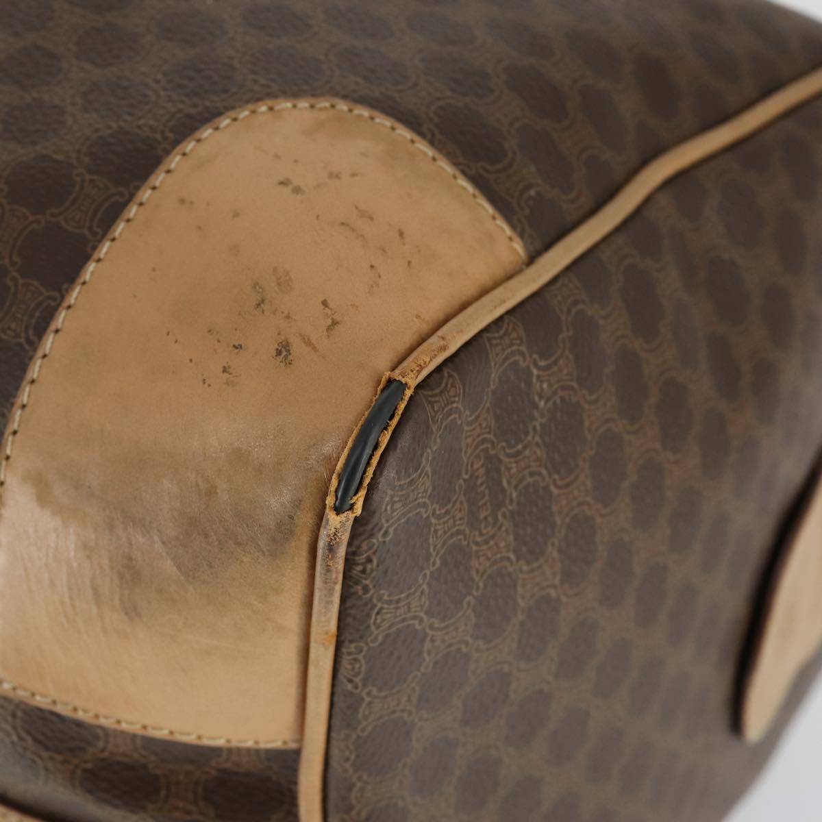 CELINE Macadam Canvas Boston Bag PVC Leather Brown Gold Auth 169100