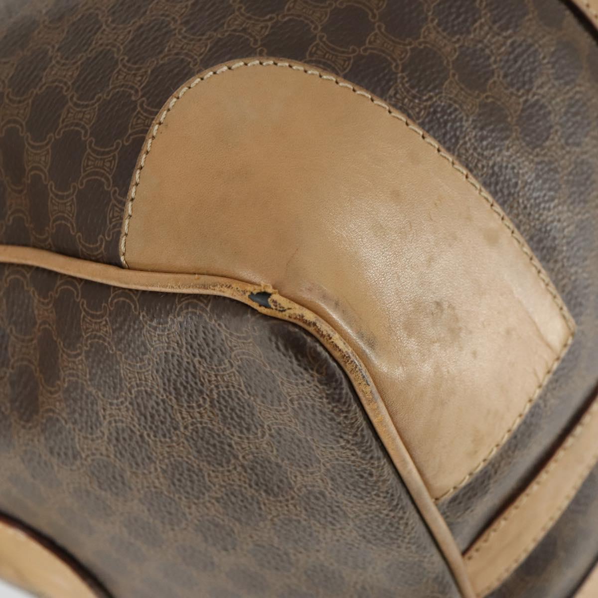 CELINE Macadam Canvas Boston Bag PVC Leather Brown Gold Auth 169100