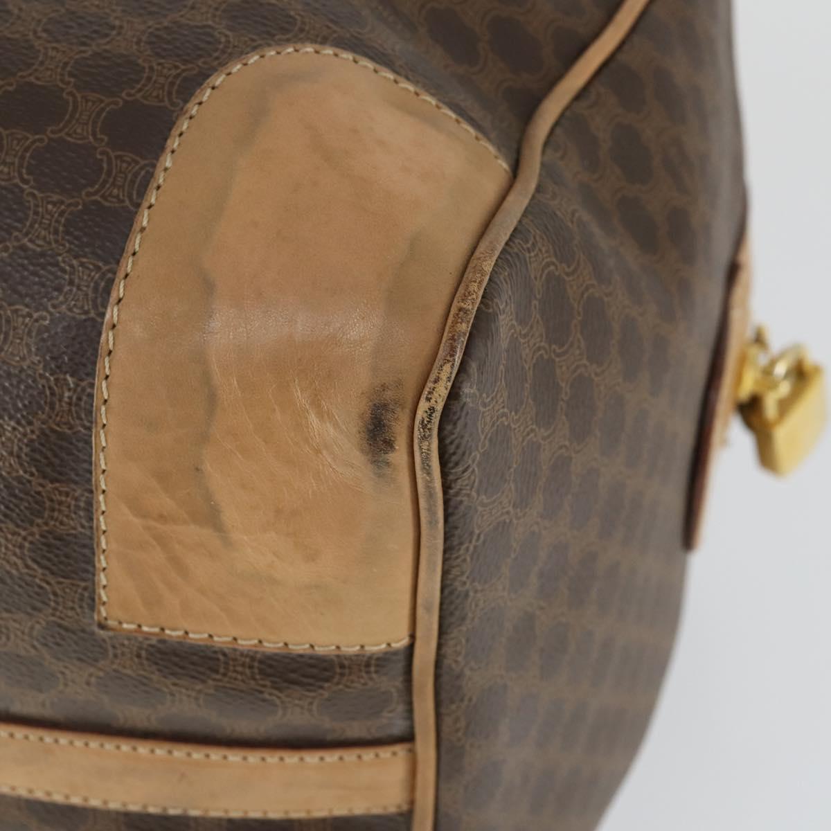 CELINE Macadam Canvas Boston Bag PVC Leather Brown Gold Auth 169100