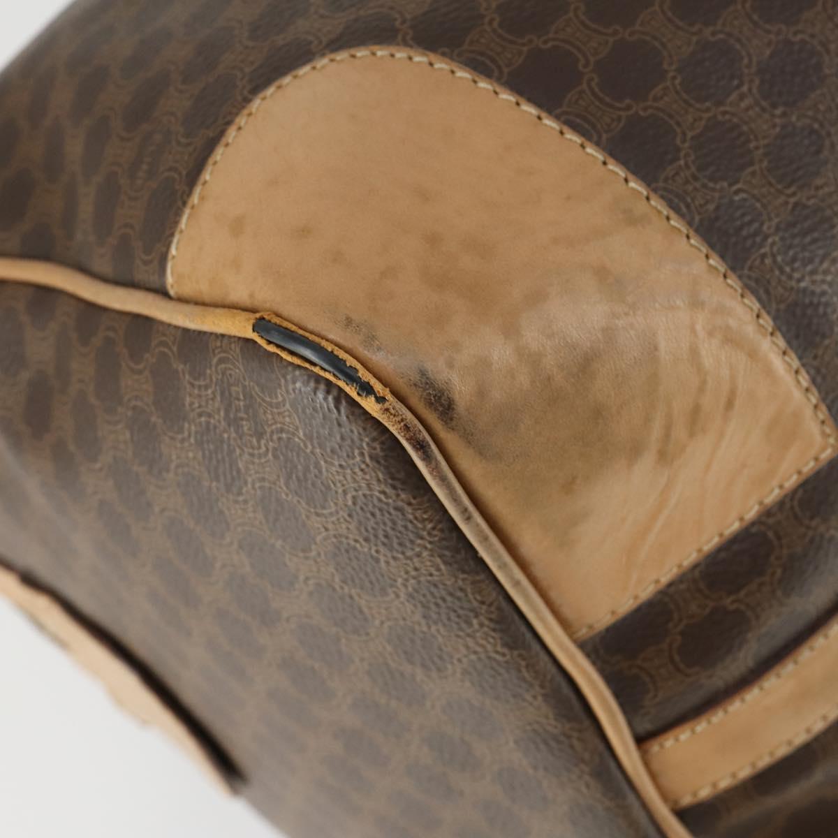 CELINE Macadam Canvas Boston Bag PVC Leather Brown Gold Auth 169100