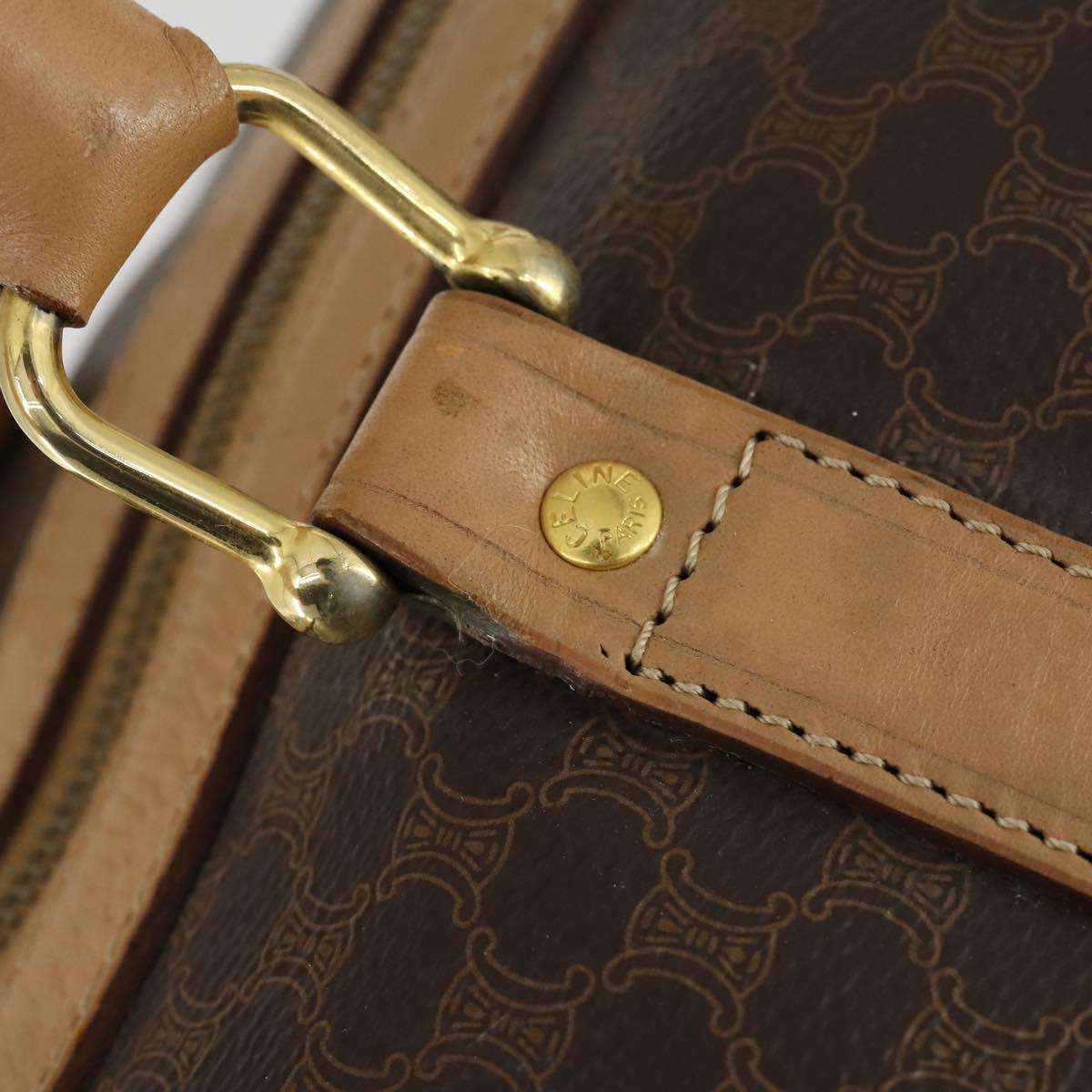 CELINE Macadam Canvas Boston Bag PVC Leather Brown Gold Auth 169100