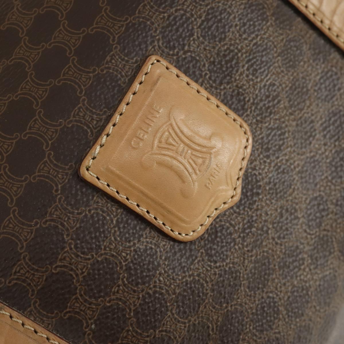 CELINE Macadam Canvas Boston Bag PVC Leather Brown Gold Auth 169100