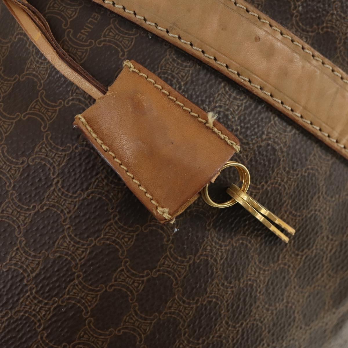 CELINE Macadam Canvas Boston Bag PVC Leather Brown Gold Auth 169100