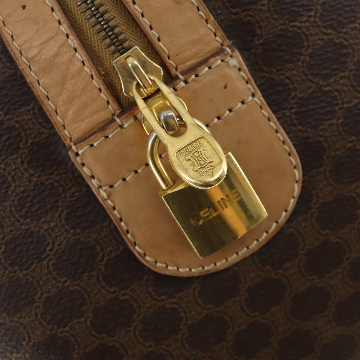 CELINE Macadam Canvas Boston Bag PVC Leather Brown Gold Auth 169100