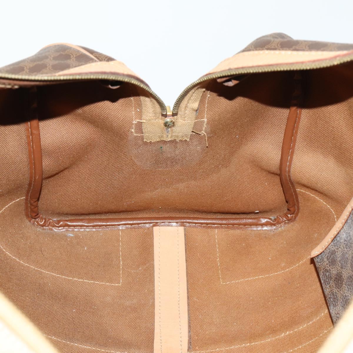 CELINE Macadam Canvas Boston Bag PVC Leather Brown Gold Auth 169100