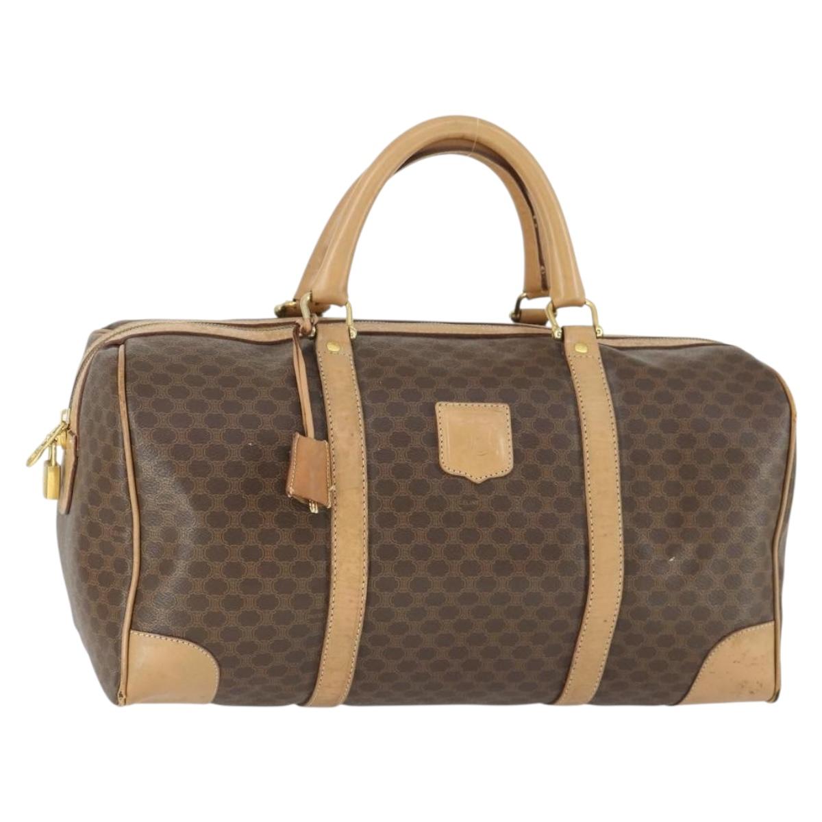 CELINE Macadam Canvas Boston Bag PVC Leather Brown Gold Auth 169100