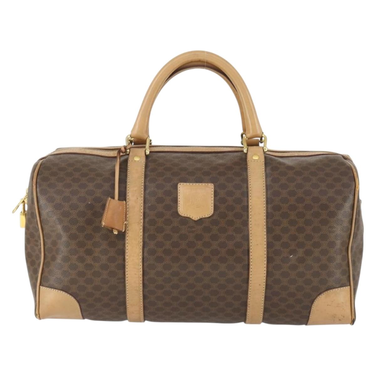 CELINE Macadam Canvas Boston Bag PVC Leather Brown Gold Auth 169100