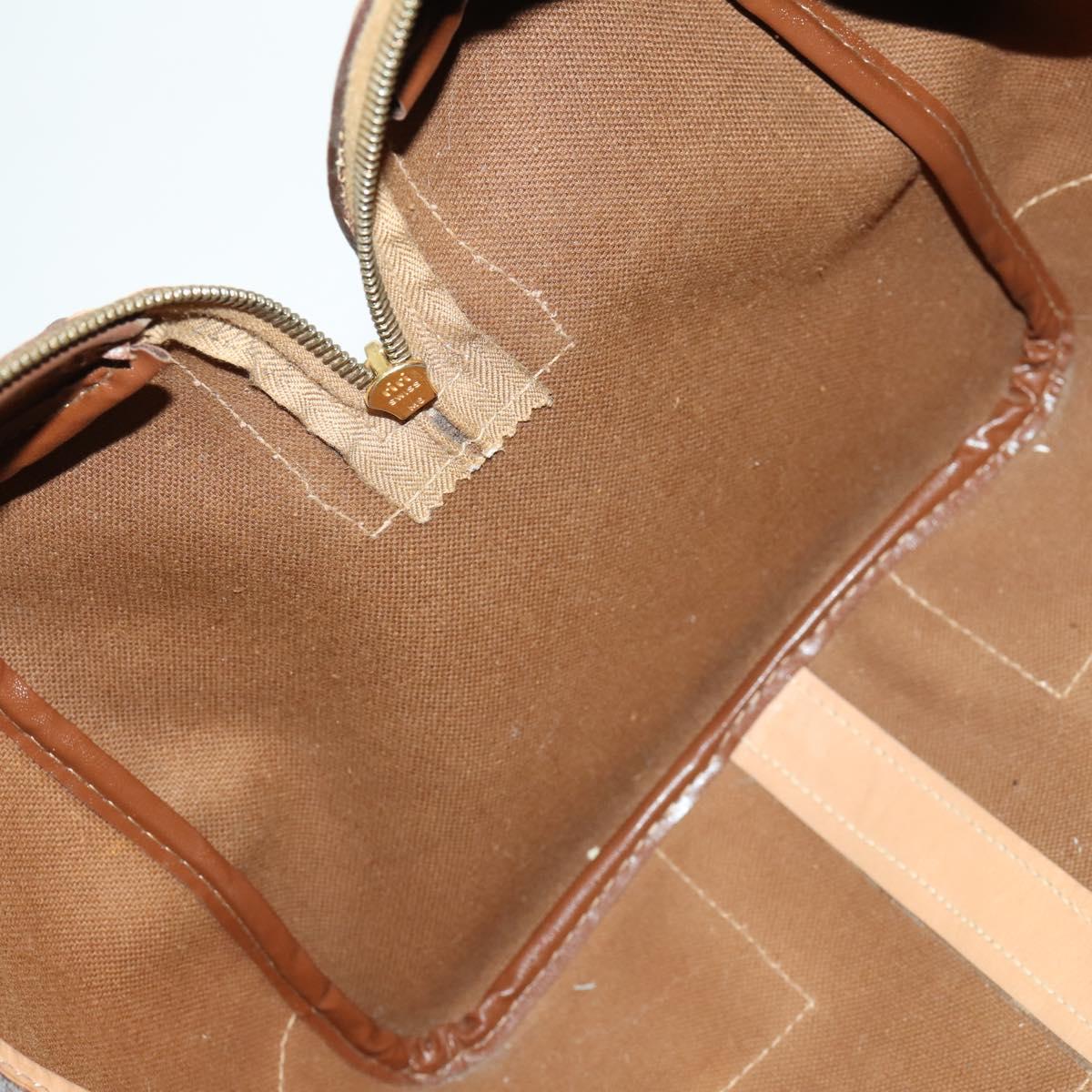 CELINE Macadam Canvas Boston Bag PVC Leather Brown Gold Auth 169100