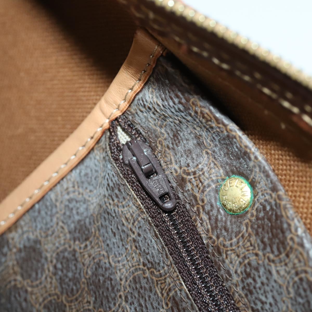 CELINE Macadam Canvas Boston Bag PVC Leather Brown Gold Auth 169100