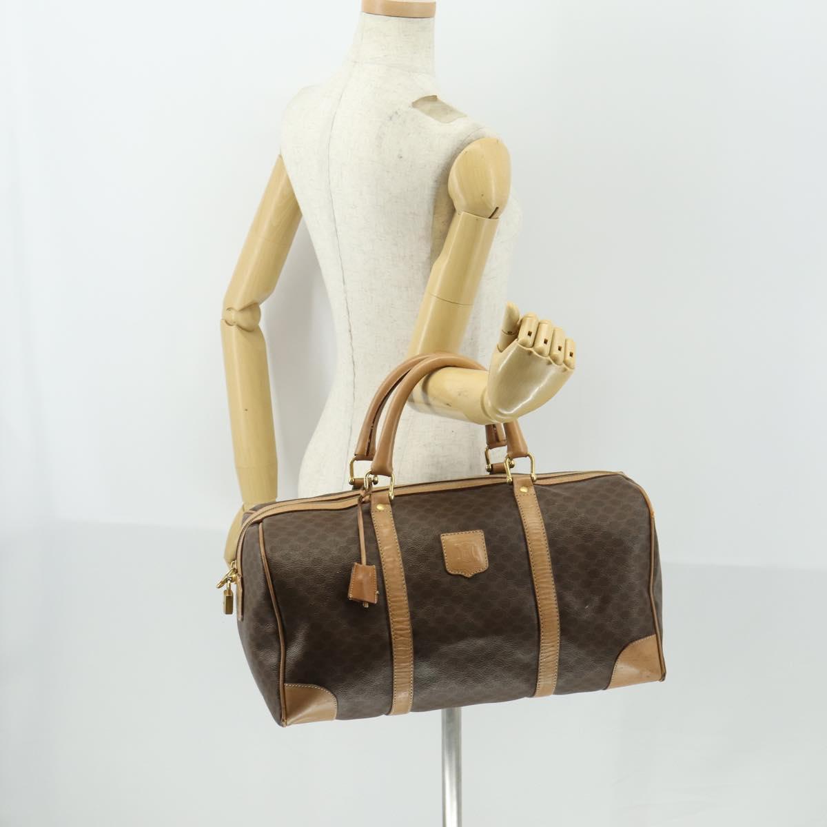 CELINE Macadam Canvas Boston Bag PVC Leather Brown Gold Auth 169100