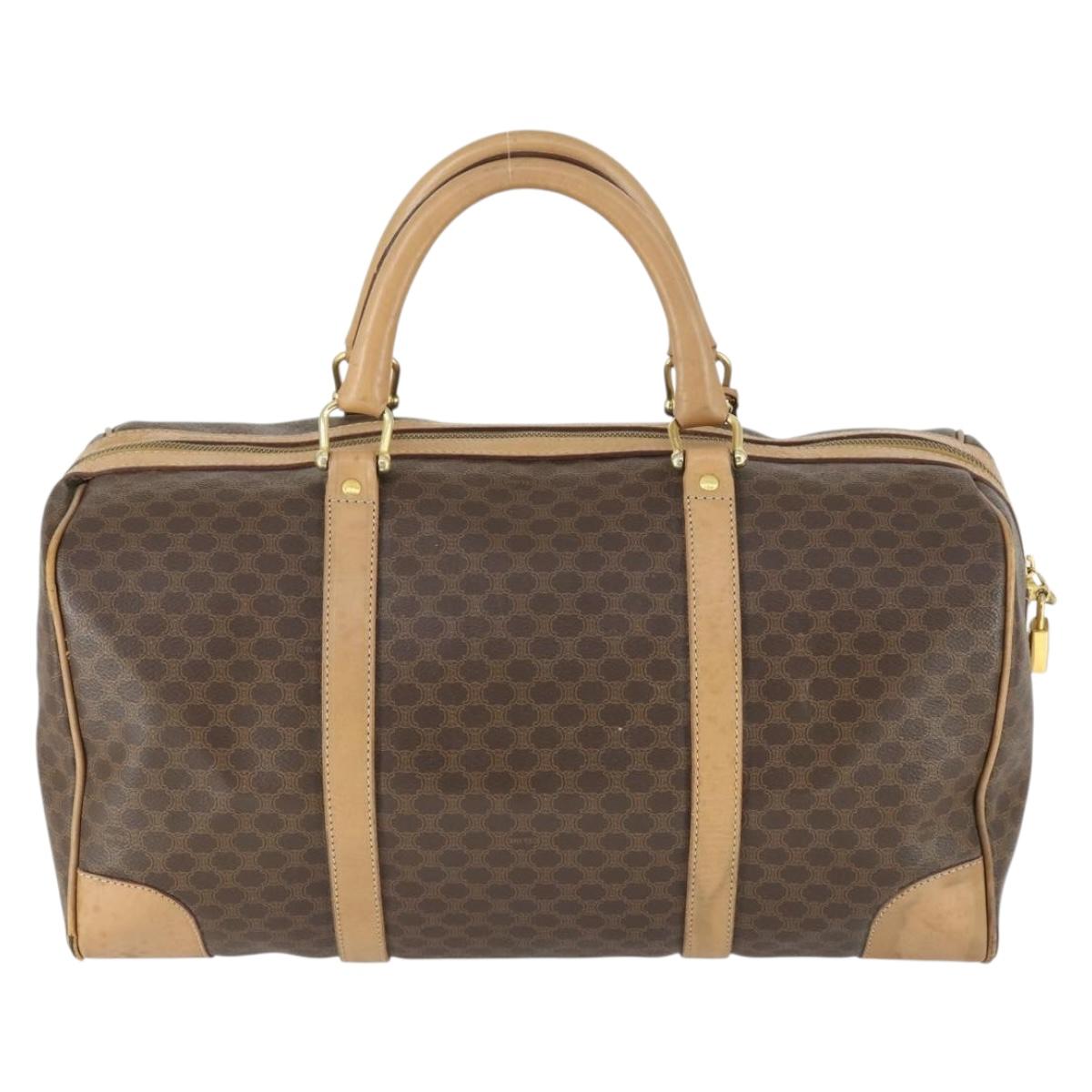 CELINE Macadam Canvas Boston Bag PVC Leather Brown Gold Auth 169100