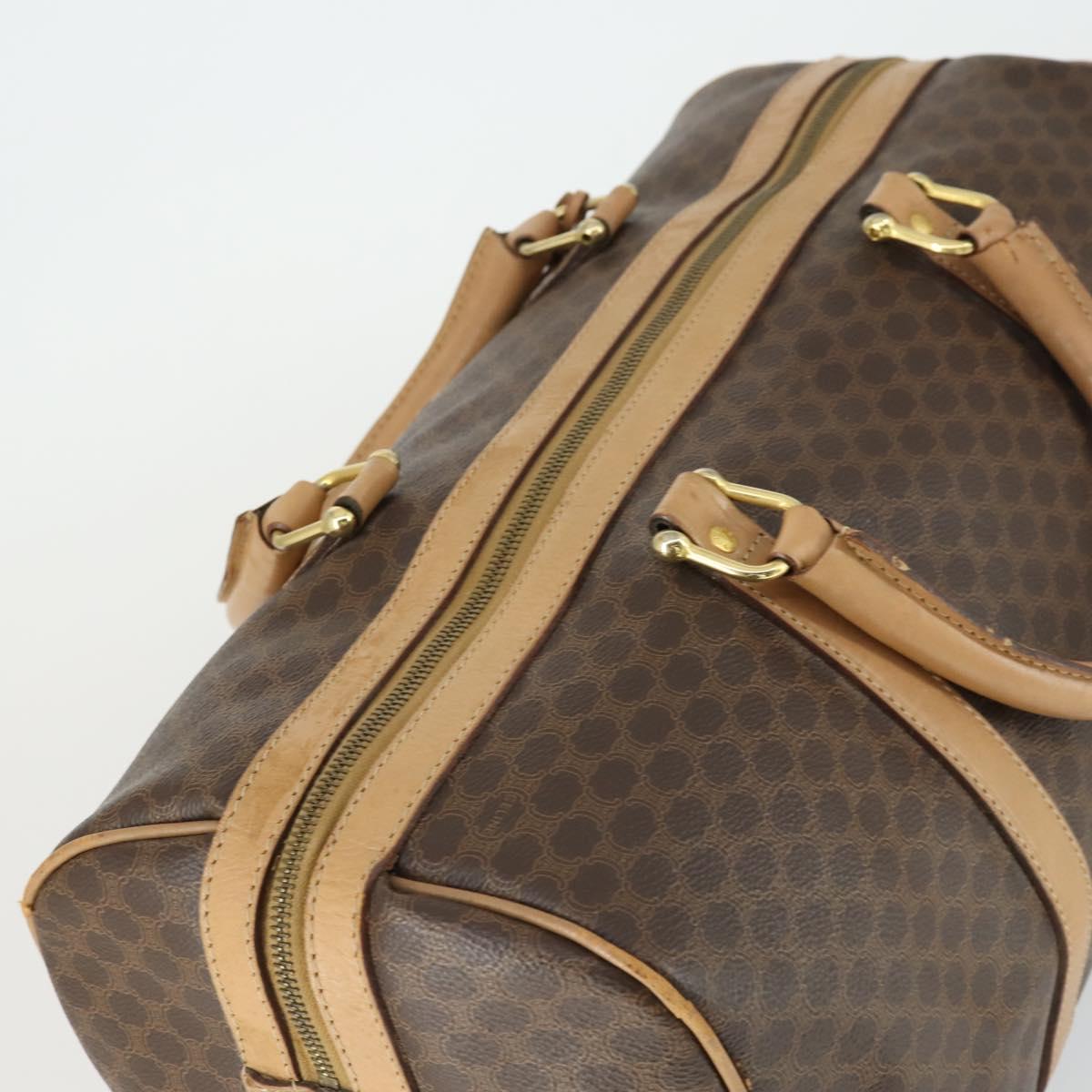 CELINE Macadam Canvas Boston Bag PVC Leather Brown Gold Auth 169100