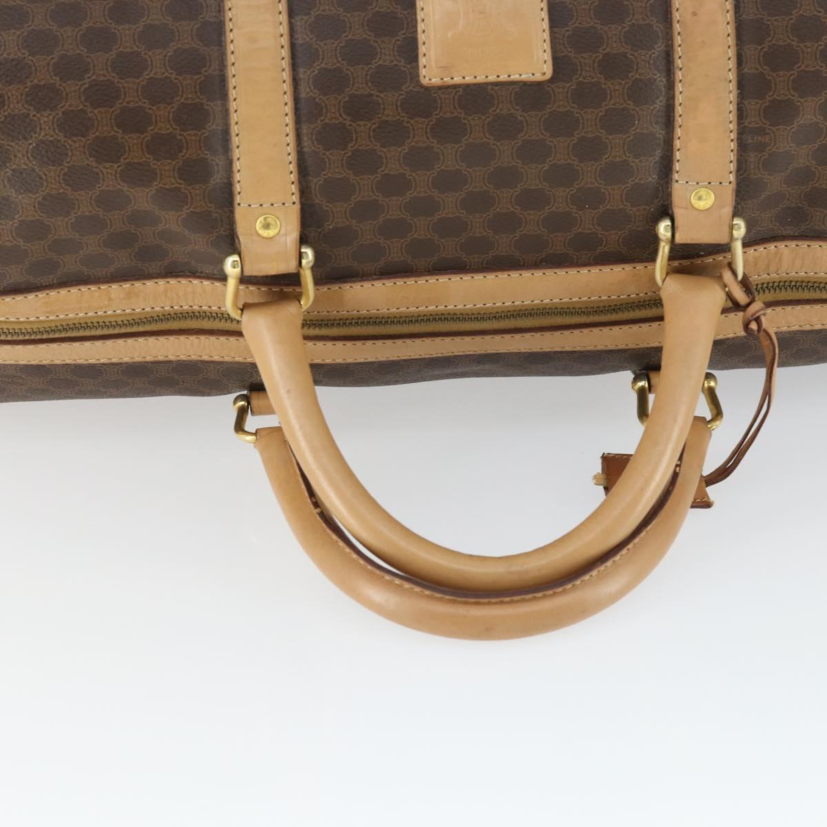 CELINE Macadam Canvas Boston Bag PVC Leather Brown Gold Auth 169100