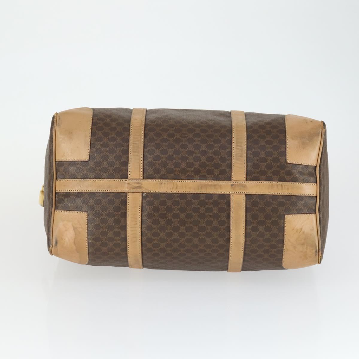 CELINE Macadam Canvas Boston Bag PVC Leather Brown Gold Auth 169100