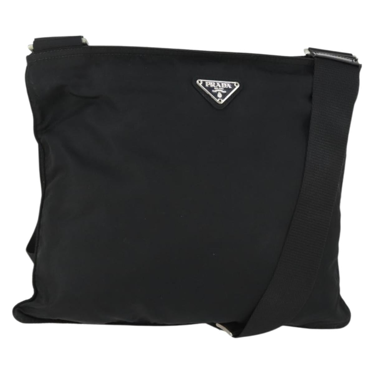 PRADA Shoulder Bag Nylon Black Silver Auth 169103