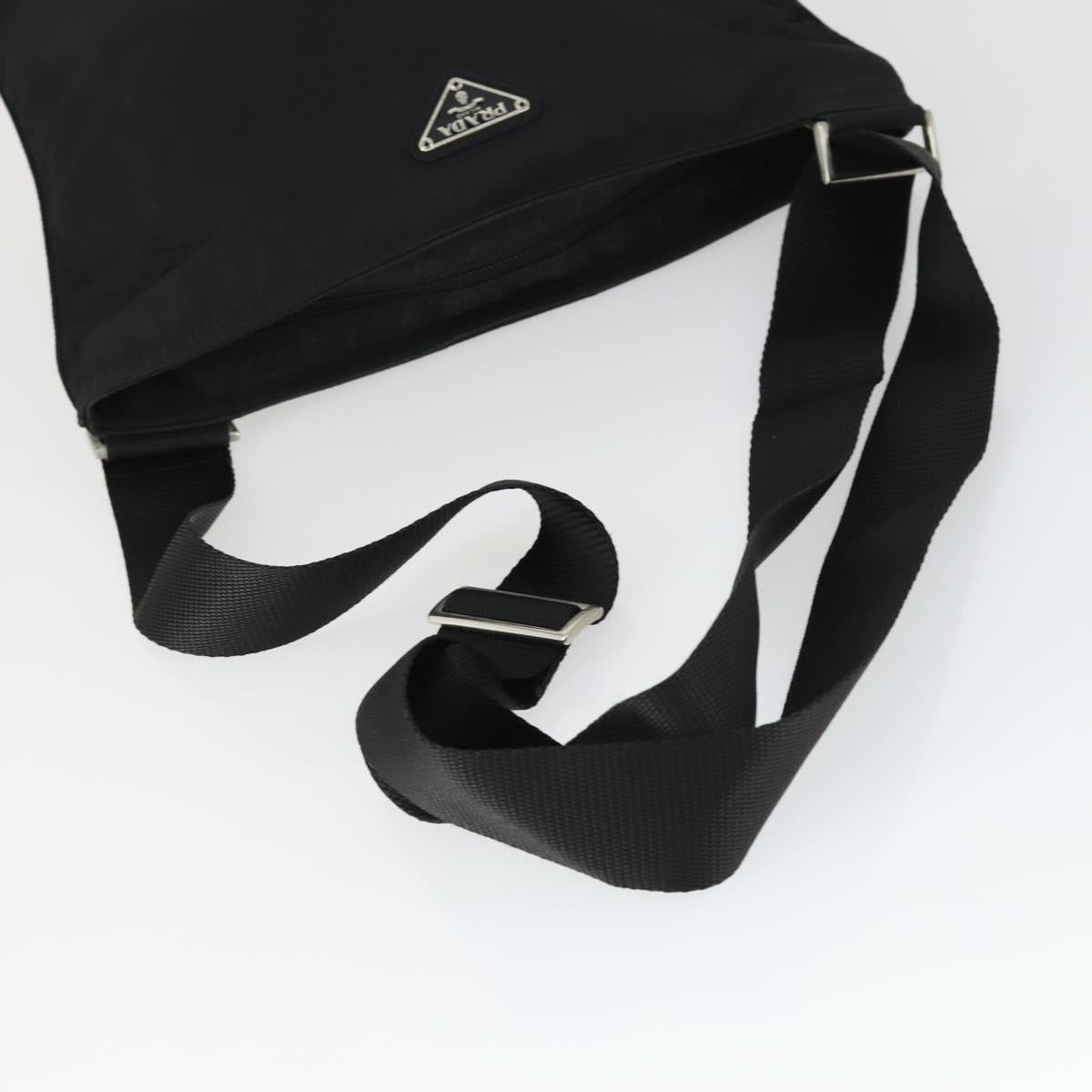 PRADA Shoulder Bag Nylon Black Silver Auth 169103