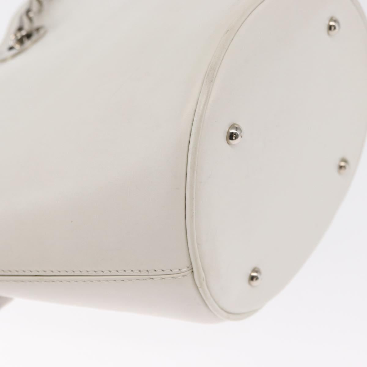 CELINE Chain Shoulder Bag Leather White Silver Auth 169108