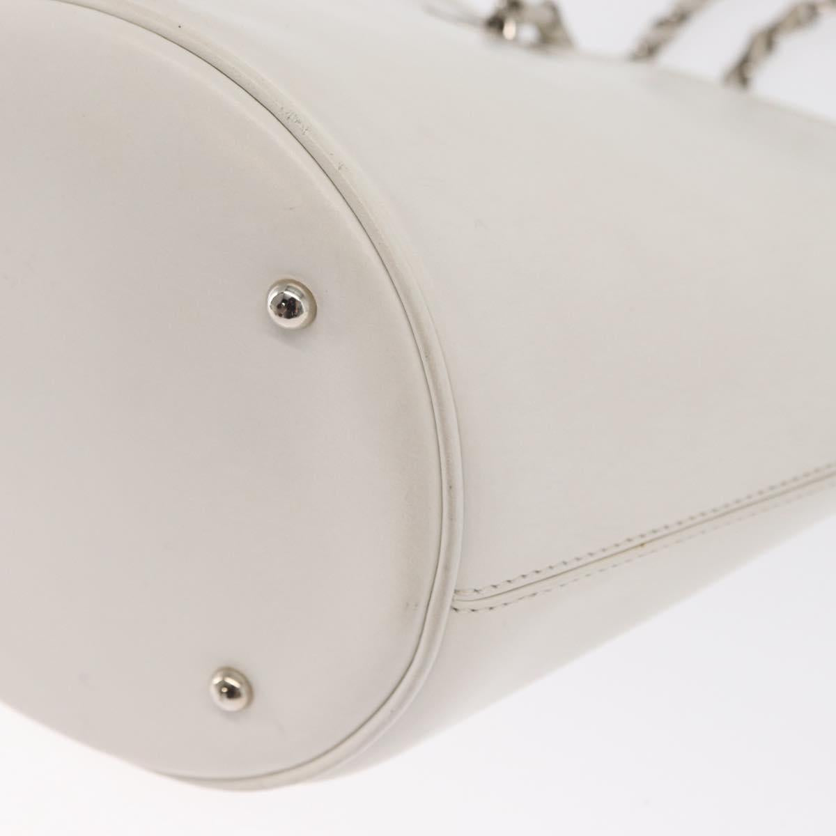 CELINE Chain Shoulder Bag Leather White Silver Auth 169108