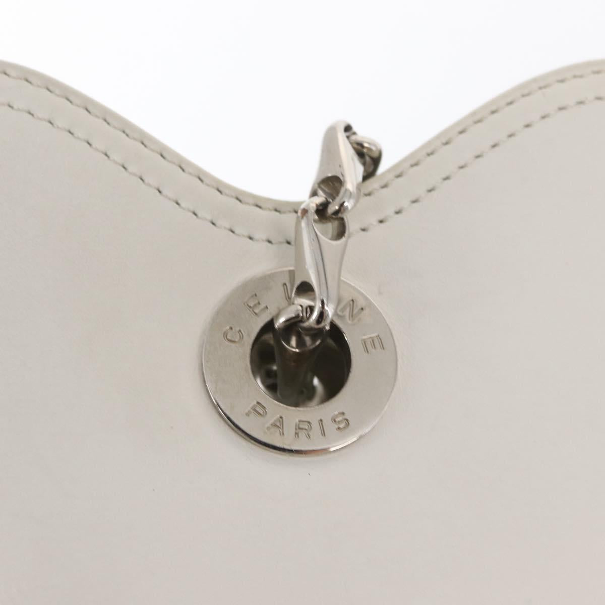 CELINE Chain Shoulder Bag Leather White Silver Auth 169108