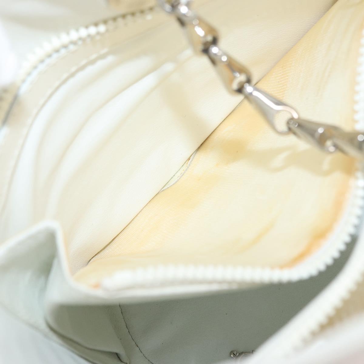 CELINE Chain Shoulder Bag Leather White Silver Auth 169108