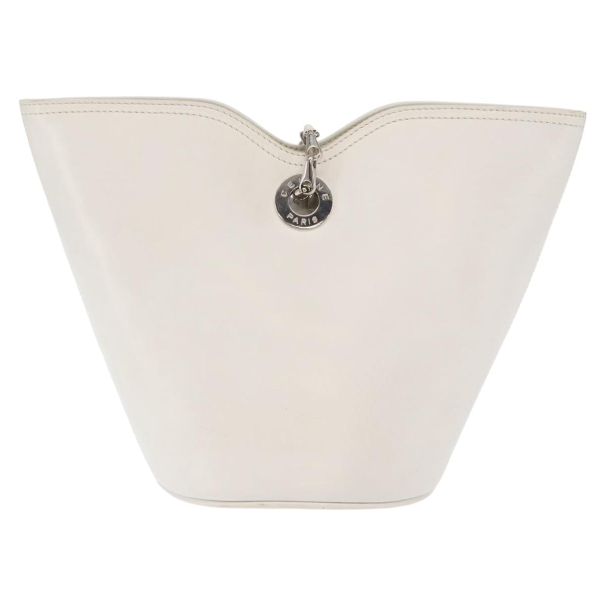 CELINE Chain Shoulder Bag Leather White Silver Auth 169108
