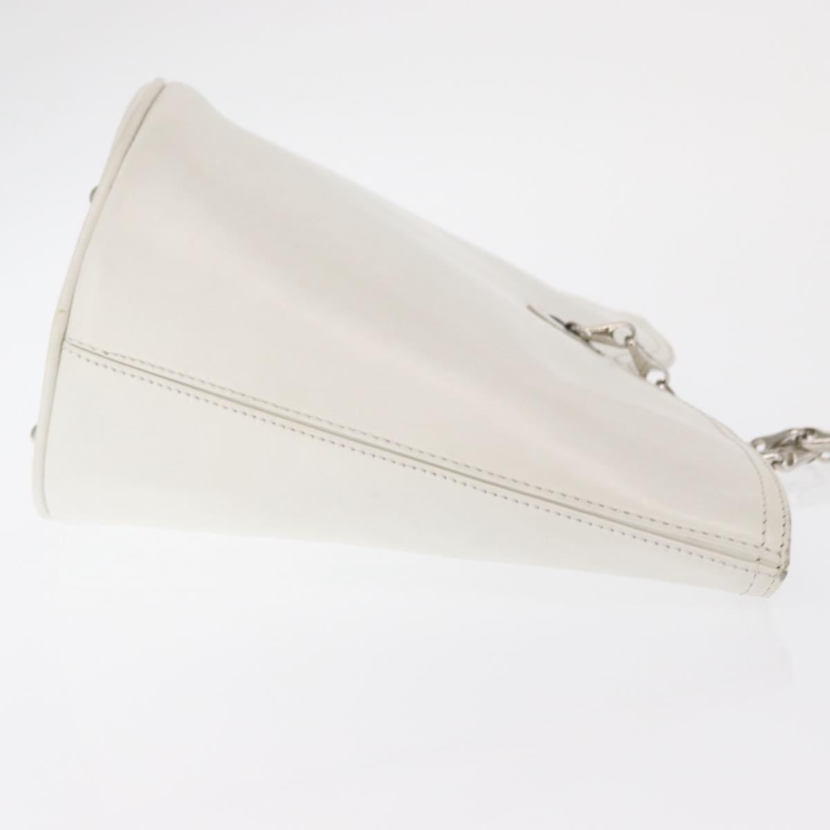 CELINE Chain Shoulder Bag Leather White Silver Auth 169108