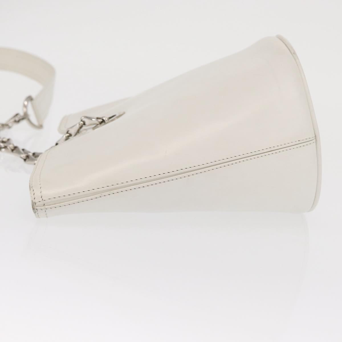 CELINE Chain Shoulder Bag Leather White Silver Auth 169108