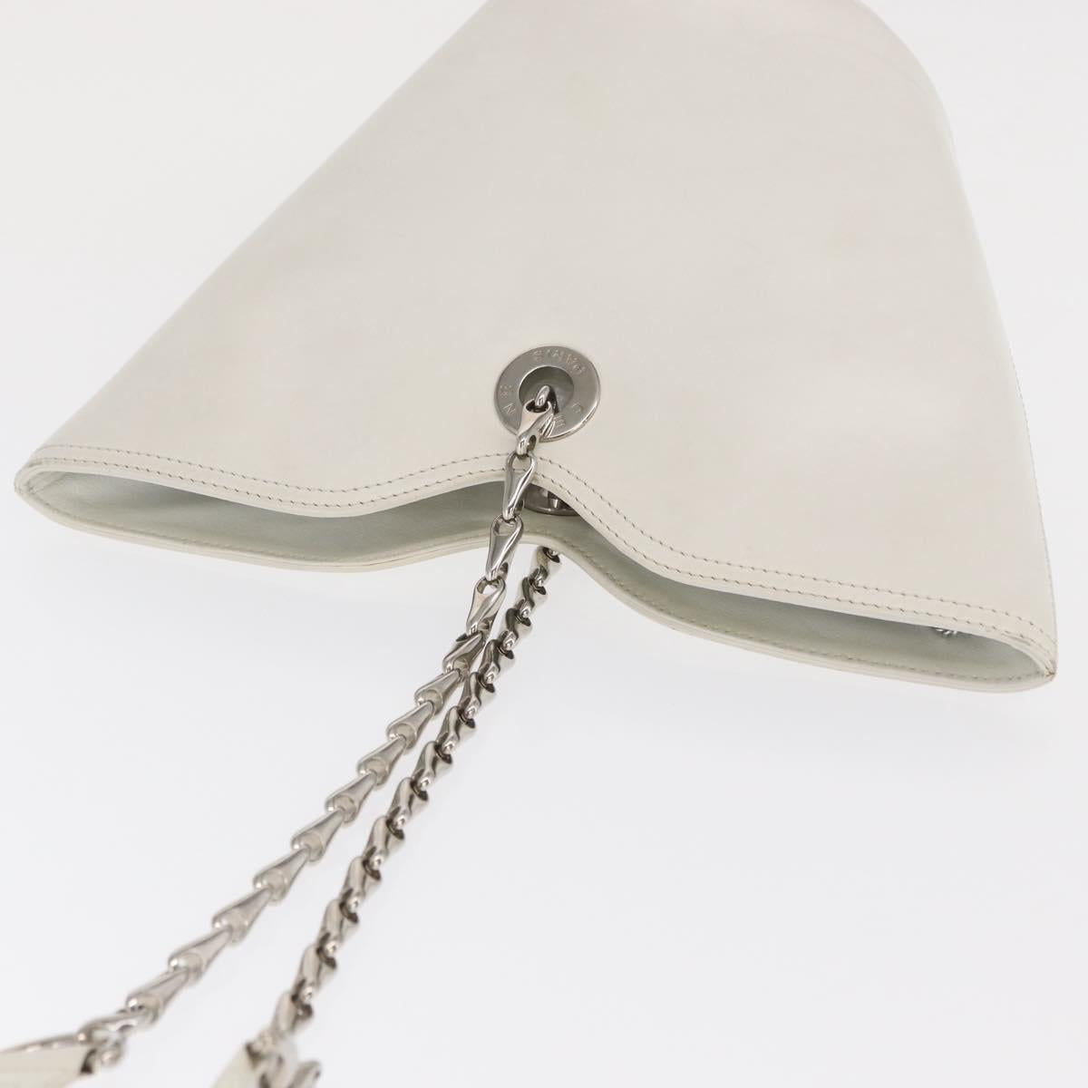 CELINE Chain Shoulder Bag Leather White Silver Auth 169108