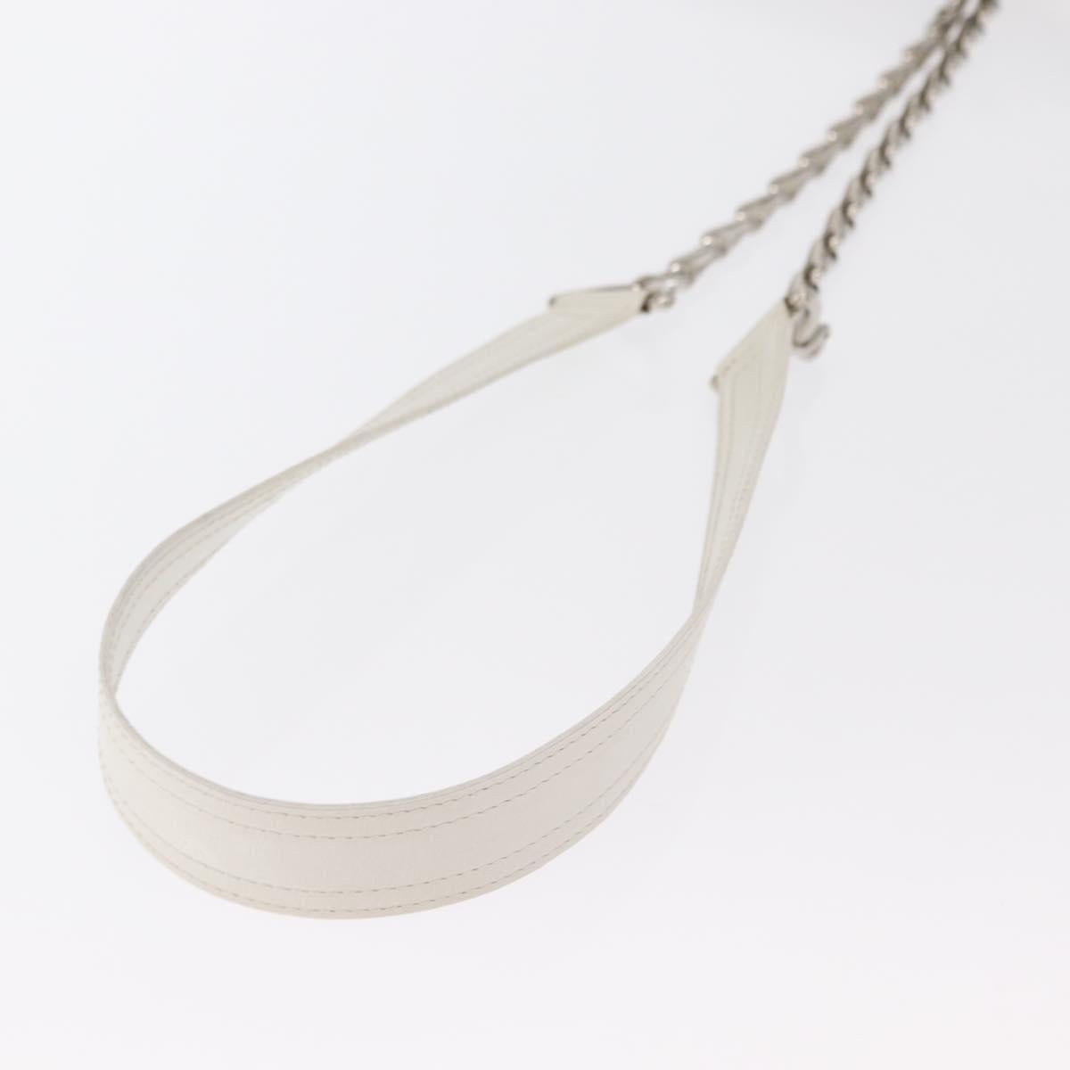 CELINE Chain Shoulder Bag Leather White Silver Auth 169108