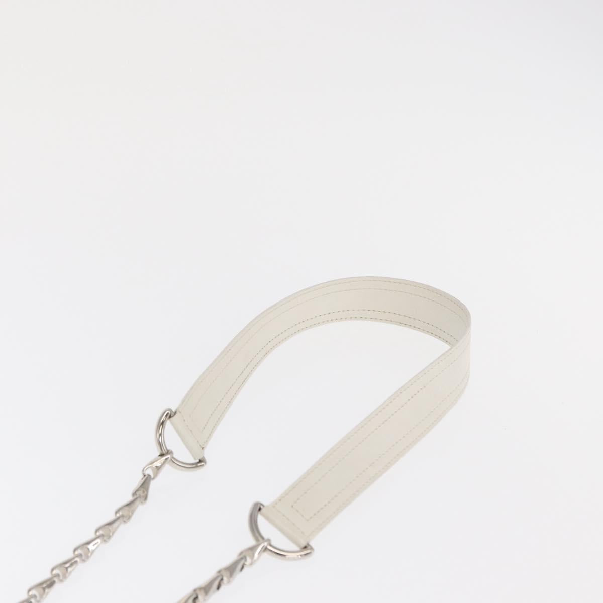 CELINE Chain Shoulder Bag Leather White Silver Auth 169108