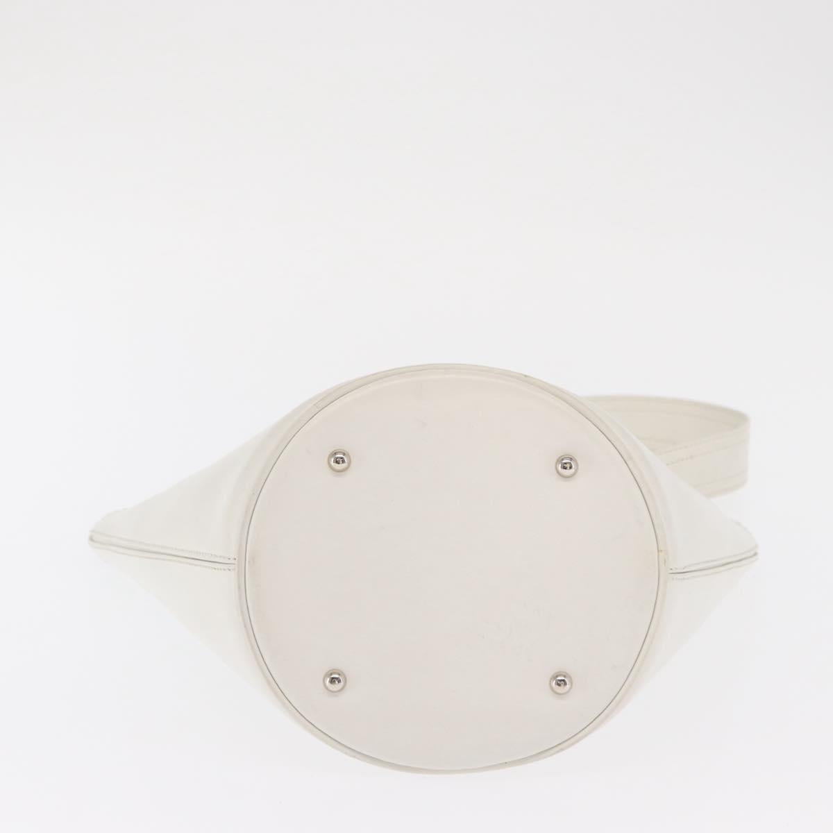 CELINE Chain Shoulder Bag Leather White Silver Auth 169108