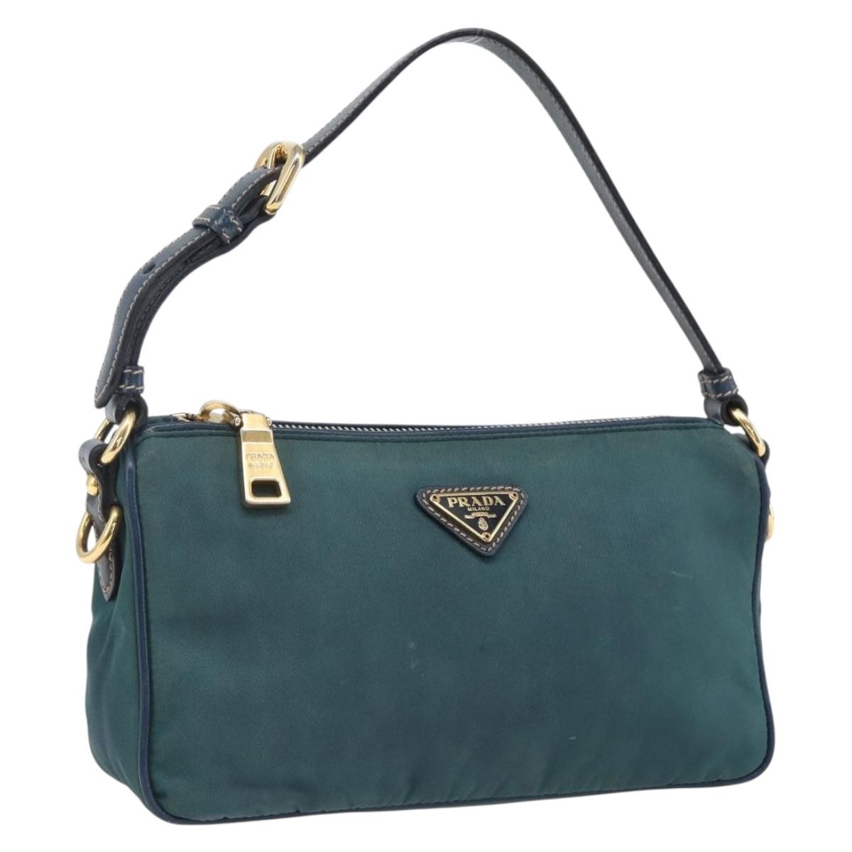PRADA Accessory Pouch Nylon Green Gold Auth 169113